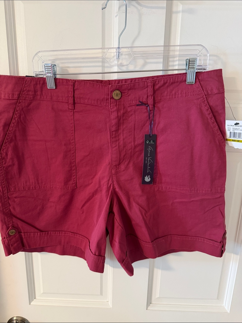NWT Gloria Vanderbilt Frida Utility Cotton Twill Shorts Cranberry Whip Red 14P
